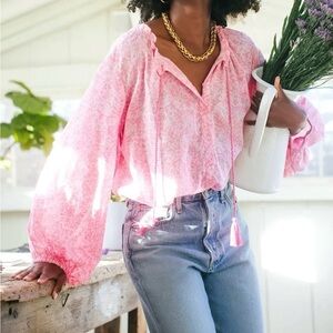 Emerson Fry Crocus Bardot Top Pink Floral India Collection Blouse S